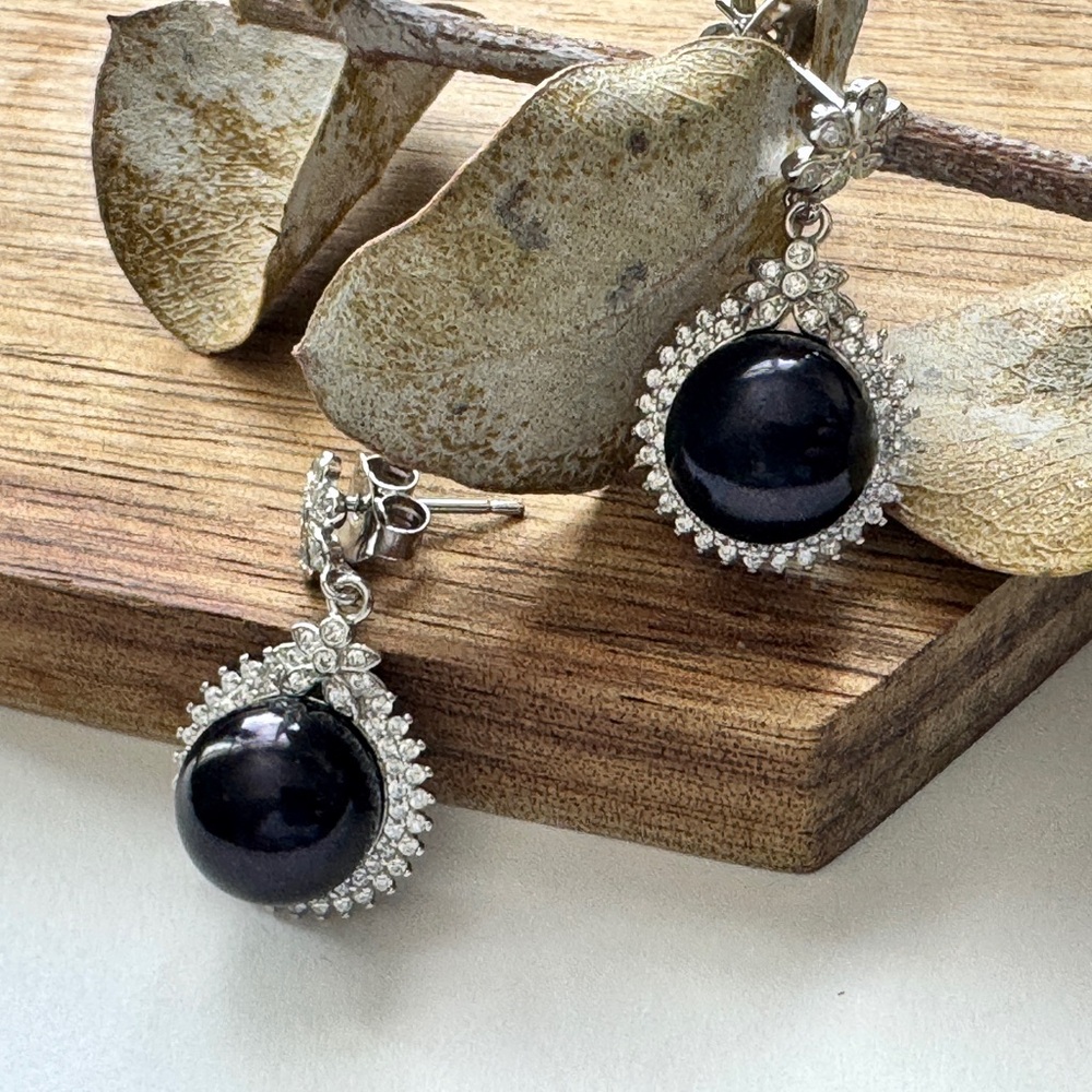 Black Pearl 925 Sterling Silver Earrings